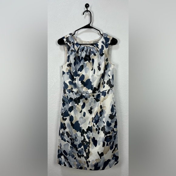 Ann Taylor Satin Sleeveless Watercolor Print Sheath Cocktail Dress Women’s SZ 8 - Picture 1 of 9